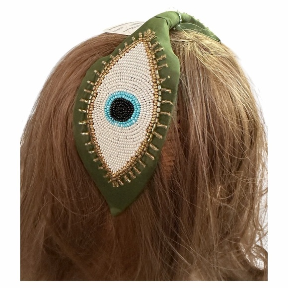 Green Beaded Evil Eye Headband main image 4